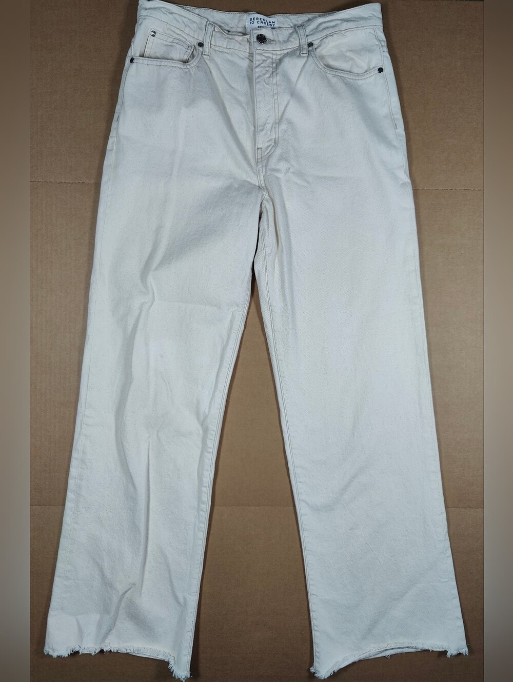 Derek lam 10 Crosby Ivory Cotton Wide Leg Denim Raw Hem Jeans Sz 32 Made In USA